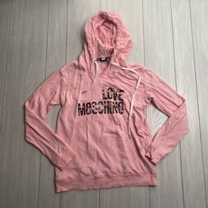 Love Moschino Women's Pink Pullover Cartoon Letter Printed Hoodie Size 8